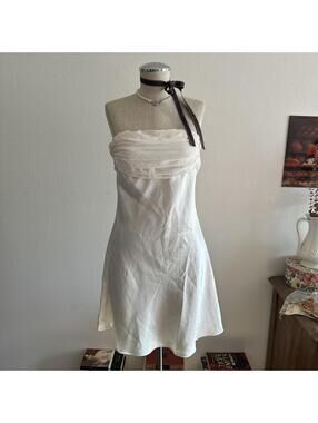 Princess Polly cream tie back silky dress